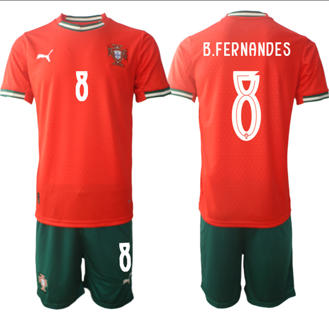 Men's Portugal Team #8 B.Fernandes 2025 Red Home Soccer Jersey Suit